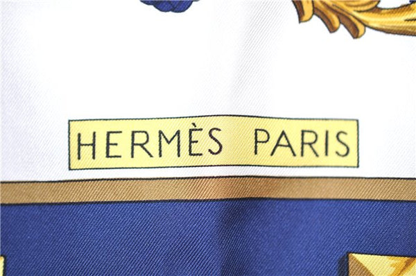 Authentic HERMES Carre 90 Scarf "LES CLES" Silk Navy 1025G