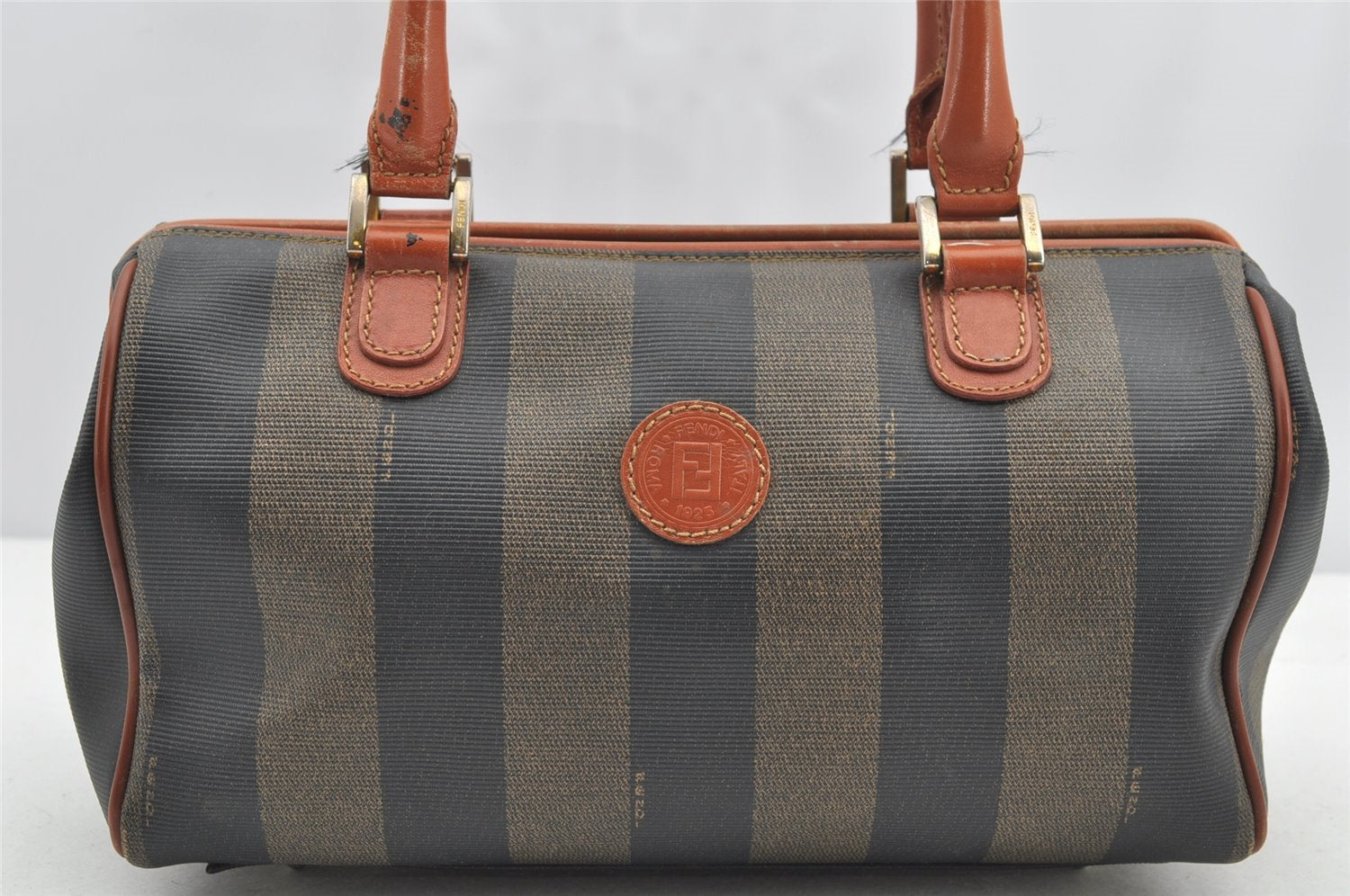 Authentic FENDI Pequin 2Way Hand Bag Purse PVC Leather Brown Black 1025I