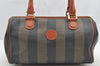 Authentic FENDI Pequin 2Way Hand Bag Purse PVC Leather Brown Black 1025I