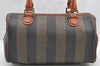 Authentic FENDI Pequin 2Way Hand Bag Purse PVC Leather Brown Black 1025I