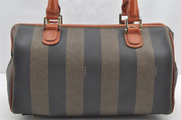 Authentic FENDI Pequin 2Way Hand Bag Purse PVC Leather Brown Black 1025I