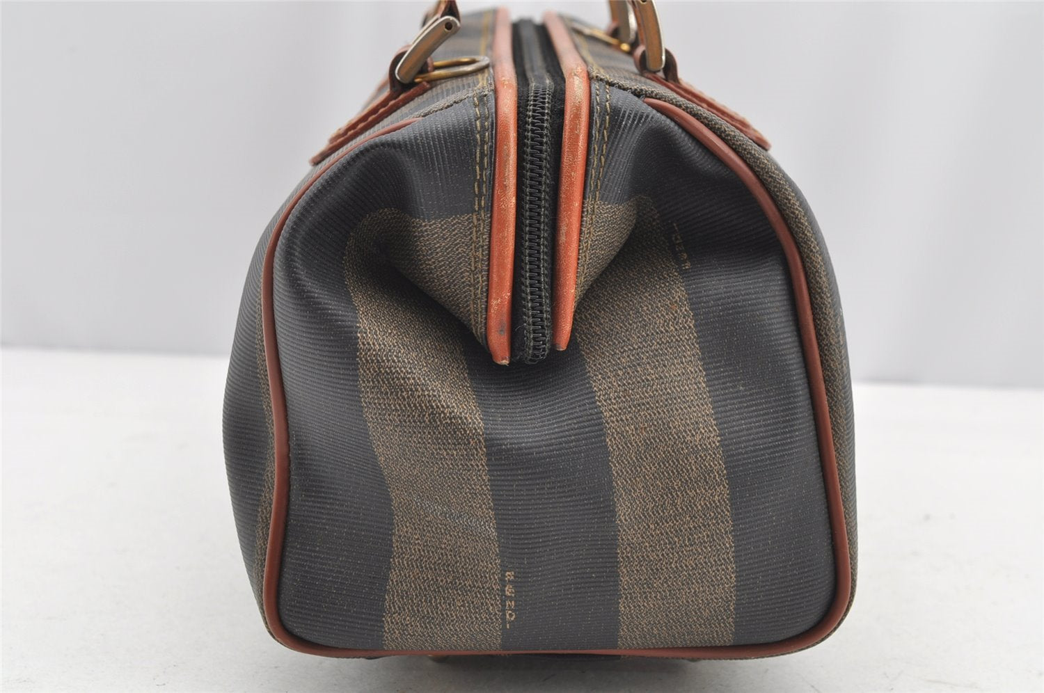 Authentic FENDI Pequin 2Way Hand Bag Purse PVC Leather Brown Black 1025I