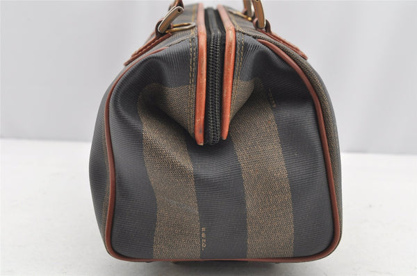 Authentic FENDI Pequin 2Way Hand Bag Purse PVC Leather Brown Black 1025I