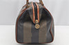 Authentic FENDI Pequin 2Way Hand Bag Purse PVC Leather Brown Black 1025I