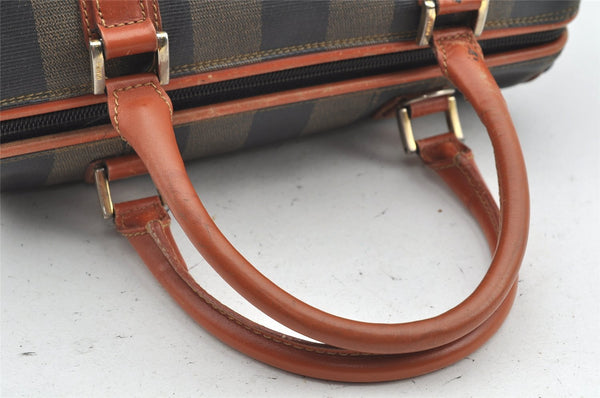 Authentic FENDI Pequin 2Way Hand Bag Purse PVC Leather Brown Black 1025I