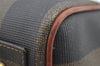 Authentic FENDI Pequin 2Way Hand Bag Purse PVC Leather Brown Black 1025I
