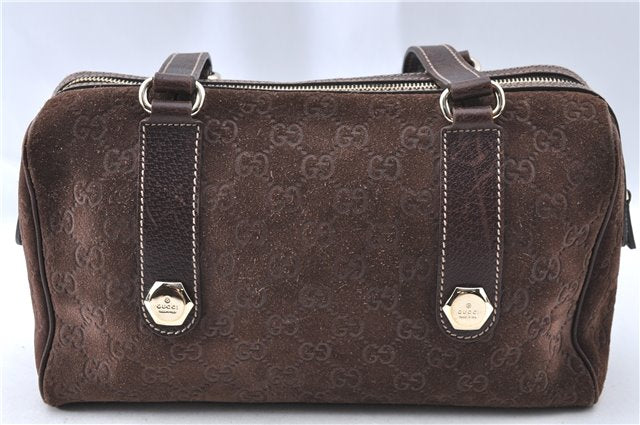Authentic GUCCI Shoulder Hand Bag Purse GG Suede Leather 152457 Brown 1026C