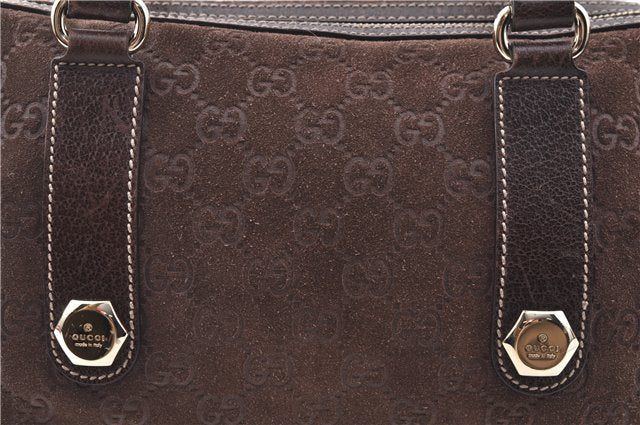 Authentic GUCCI Shoulder Hand Bag Purse GG Suede Leather 152457 Brown 1026C