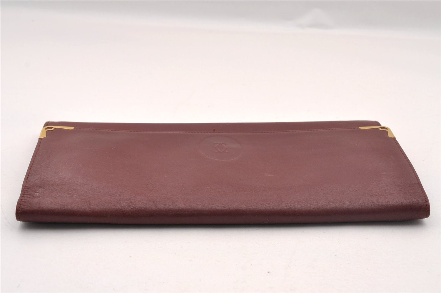 Authentic Cartier Must de Cartier Clutch Hand Bag Leather Bordeaux Red 1026I