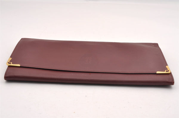 Authentic Cartier Must de Cartier Clutch Hand Bag Leather Bordeaux Red 1026I