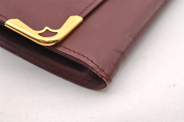 Authentic Cartier Must de Cartier Clutch Hand Bag Leather Bordeaux Red 1026I