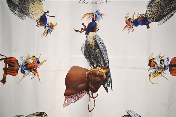 Authentic HERMES Carre 90 Scarf "Chasse a Vol" Silk Navy 1028G