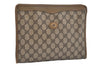 Authentic GUCCI Vintage Clutch Hand Bag Purse GG PVC Leather Brown 1029I