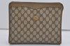 Authentic GUCCI Vintage Clutch Hand Bag Purse GG PVC Leather Brown 1029I