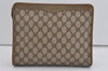 Authentic GUCCI Vintage Clutch Hand Bag Purse GG PVC Leather Brown 1029I