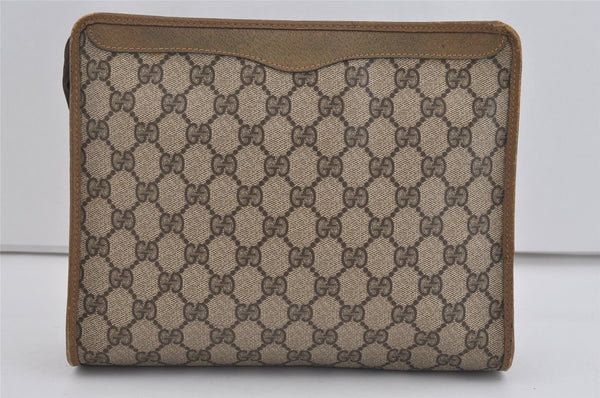 Authentic GUCCI Vintage Clutch Hand Bag Purse GG PVC Leather Brown 1029I