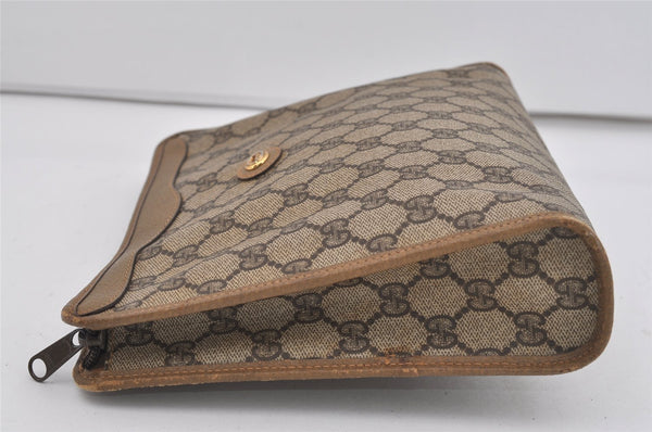 Authentic GUCCI Vintage Clutch Hand Bag Purse GG PVC Leather Brown 1029I