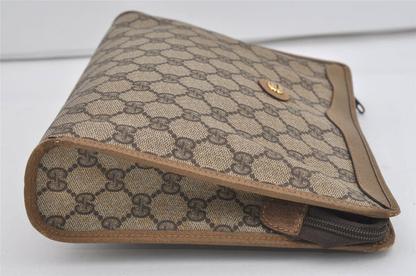 Authentic GUCCI Vintage Clutch Hand Bag Purse GG PVC Leather Brown 1029I