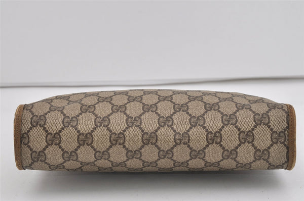 Authentic GUCCI Vintage Clutch Hand Bag Purse GG PVC Leather Brown 1029I
