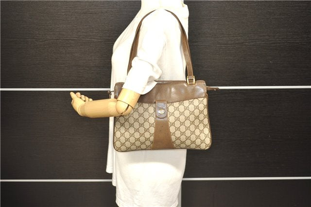 Authentic GUCCI Shoulder Hand Bag GG PVC Leather Brown 1030D