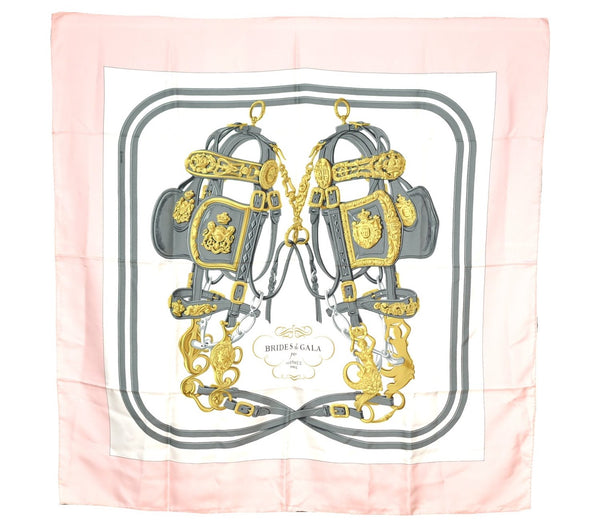 Authentic HERMES Carre 90 Scarf "BRIDES de GALA par" Silk Pink 1030G