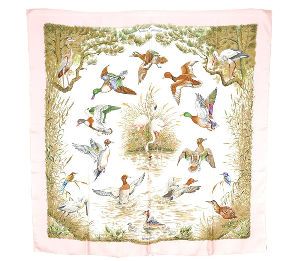 Authentic HERMES Carre 90 Scarf "Halte en Camargue" Silk Pink 1033G