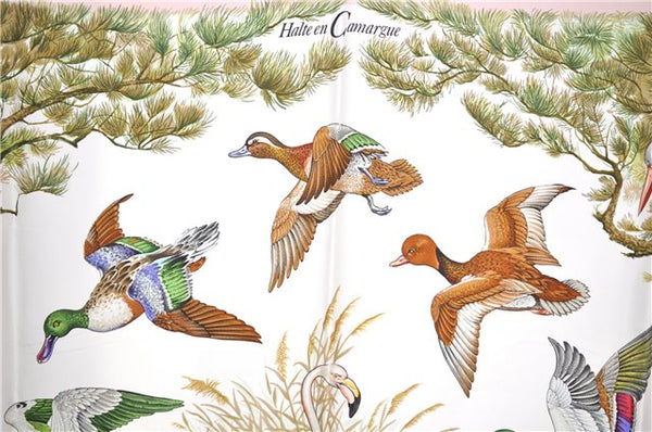 Authentic HERMES Carre 90 Scarf "Halte en Camargue" Silk Pink 1033G