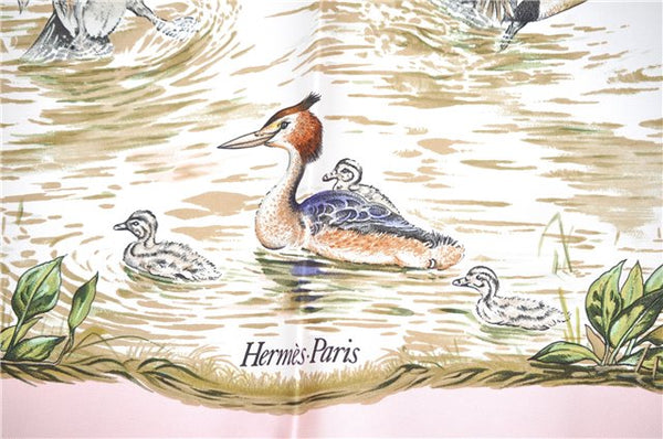 Authentic HERMES Carre 90 Scarf "Halte en Camargue" Silk Pink 1033G