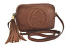 Authentic GUCCI SOHO Tassel Shoulder Cross Bag GG Leather 308364 Brown 1033I