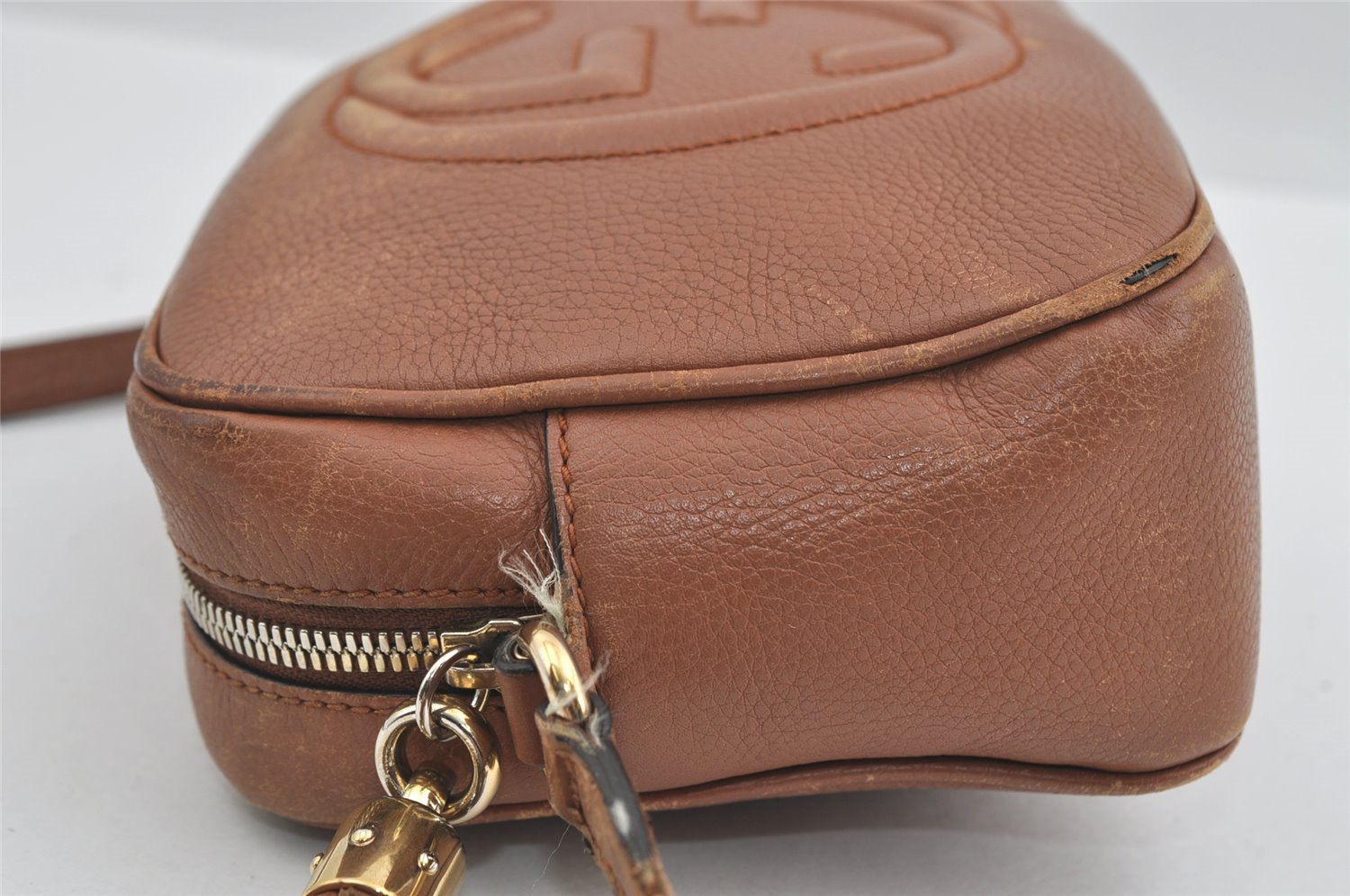 Authentic GUCCI SOHO Tassel Shoulder Cross Bag GG Leather 308364 Brown 1033I