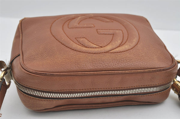 Authentic GUCCI SOHO Tassel Shoulder Cross Bag GG Leather 308364 Brown 1033I