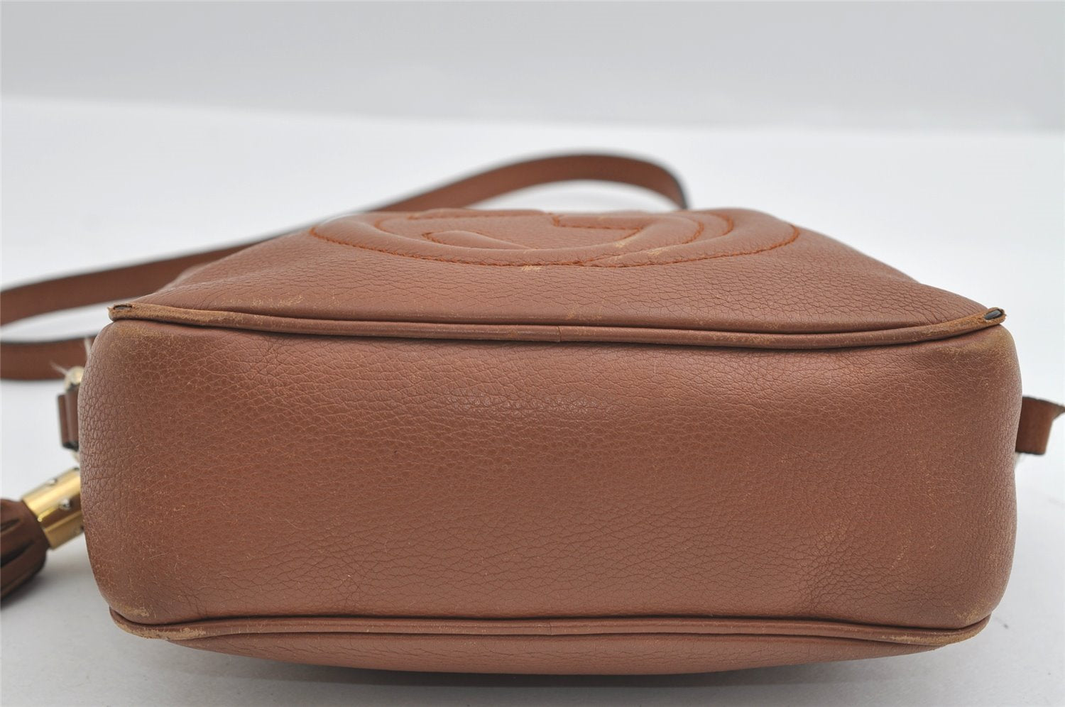 Authentic GUCCI SOHO Tassel Shoulder Cross Bag GG Leather 308364 Brown 1033I