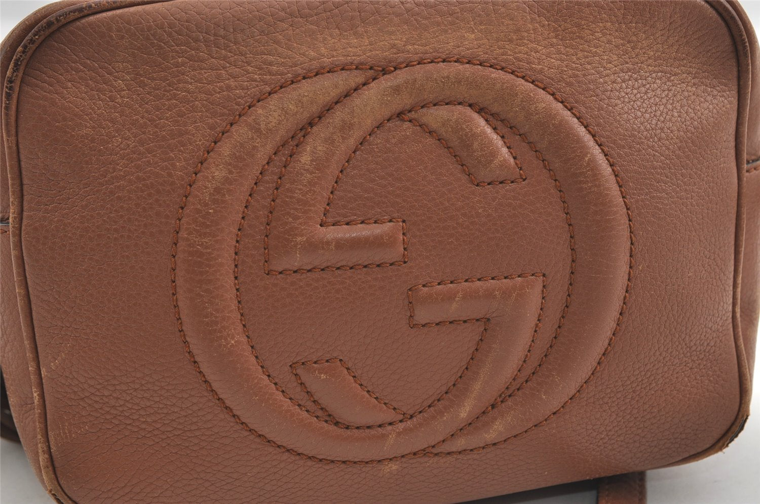 Authentic GUCCI SOHO Tassel Shoulder Cross Bag GG Leather 308364 Brown 1033I