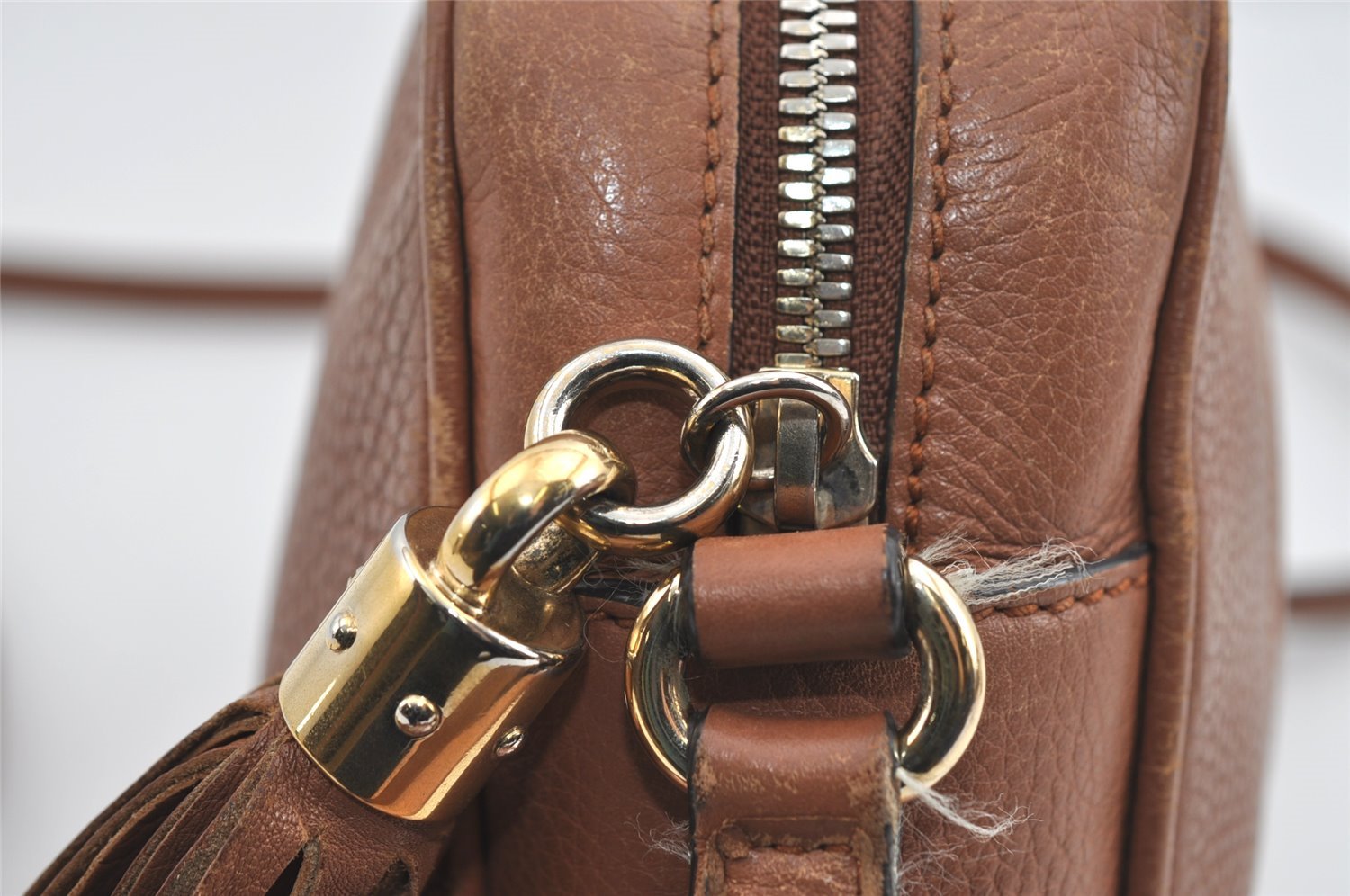 Authentic GUCCI SOHO Tassel Shoulder Cross Bag GG Leather 308364 Brown 1033I