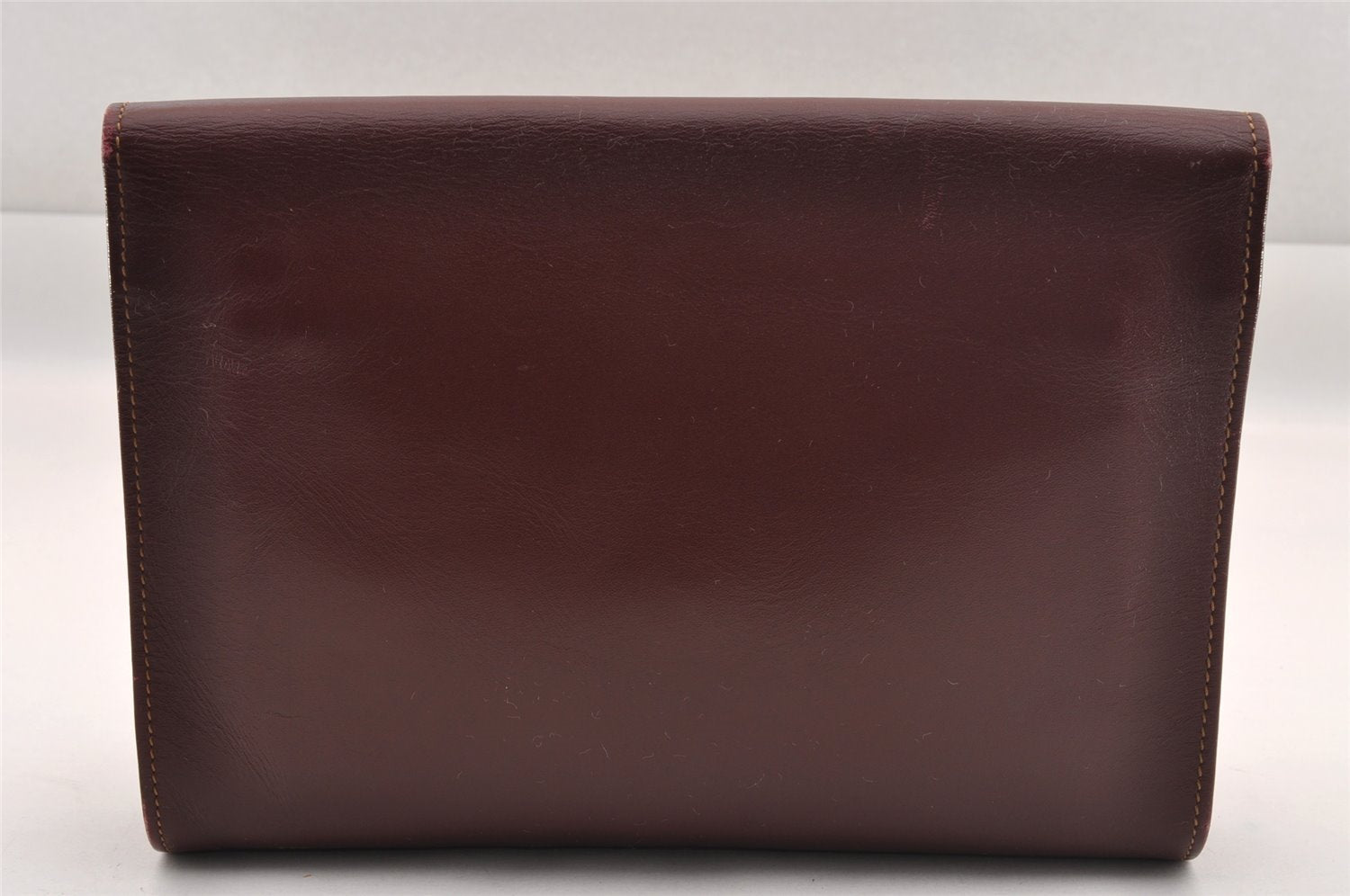 Authentic Cartier Must de Cartier Clutch Hand Bag Leather Bordeaux Red 1034I