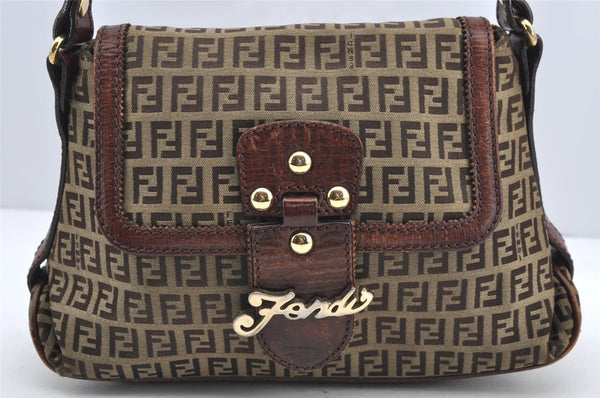 Authentic FENDI Zucchino Vintage Shoulder Bag Purse Canvas Leather Brown 1035I