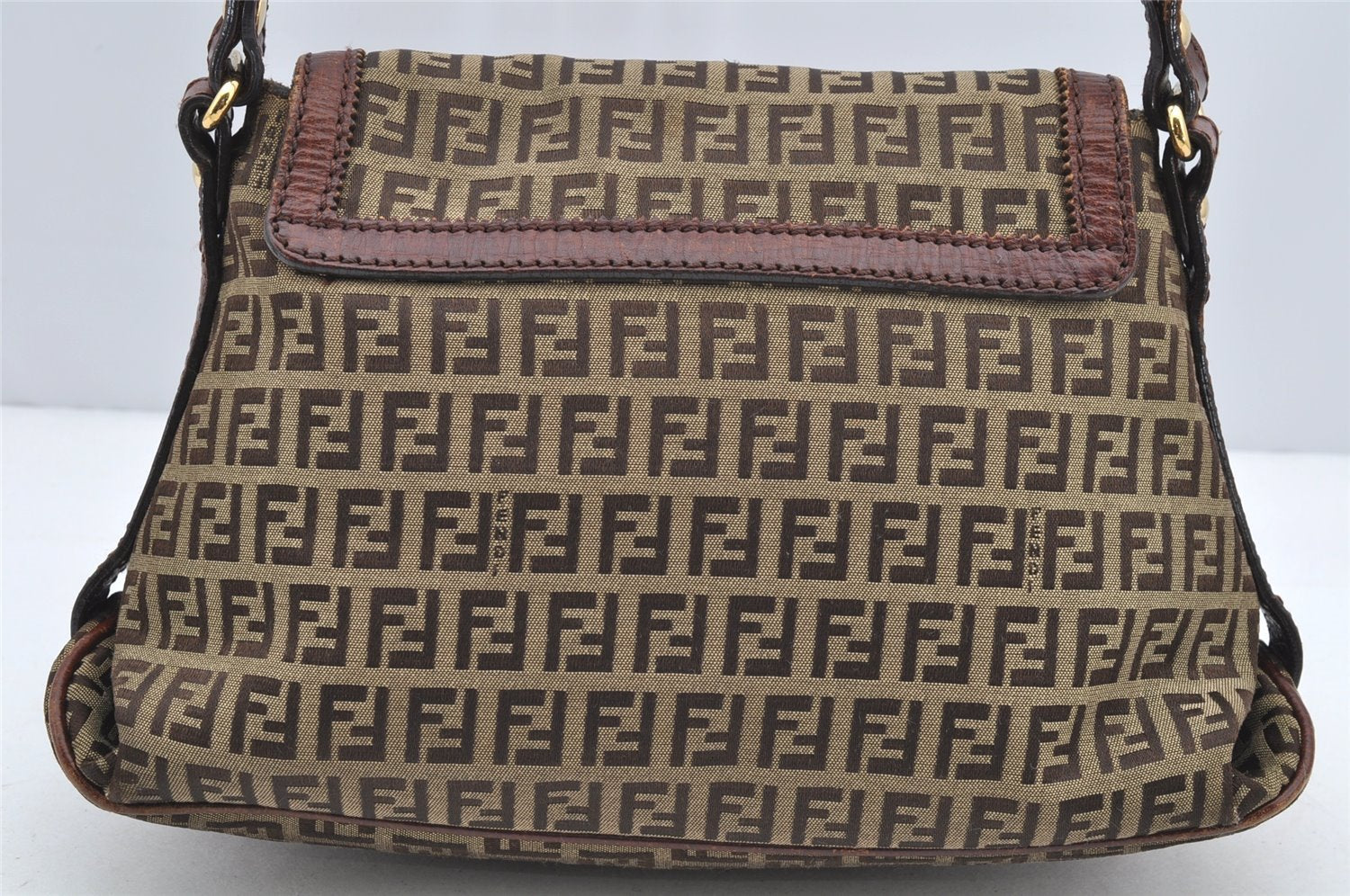Authentic FENDI Zucchino Vintage Shoulder Bag Purse Canvas Leather Brown 1035I