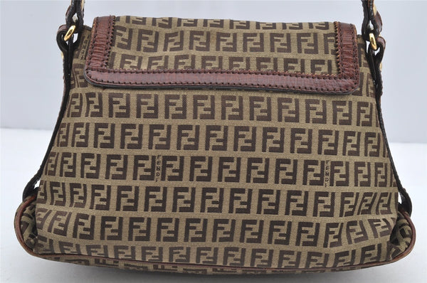 Authentic FENDI Zucchino Vintage Shoulder Bag Purse Canvas Leather Brown 1035I