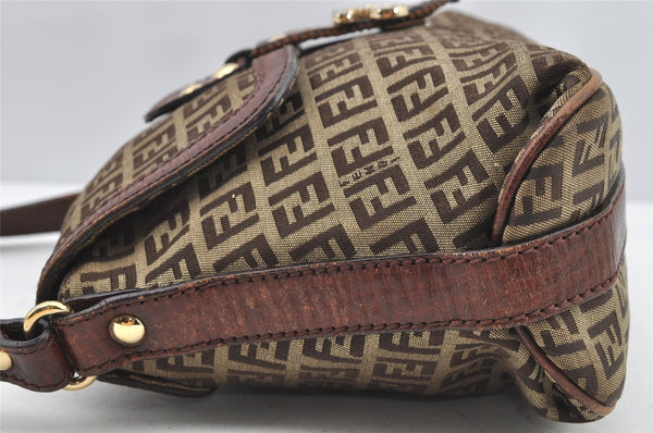 Authentic FENDI Zucchino Vintage Shoulder Bag Purse Canvas Leather Brown 1035I