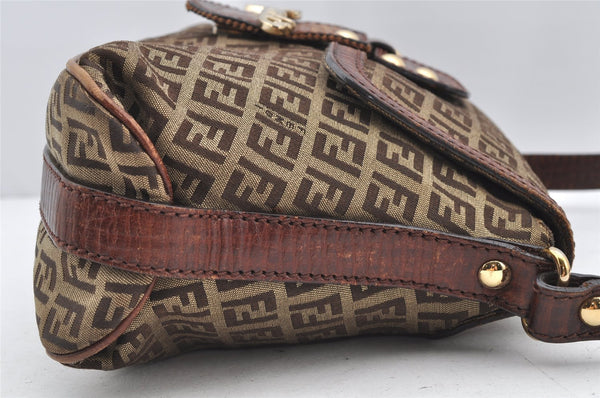Authentic FENDI Zucchino Vintage Shoulder Bag Purse Canvas Leather Brown 1035I