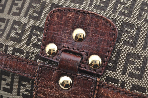 Authentic FENDI Zucchino Vintage Shoulder Bag Purse Canvas Leather Brown 1035I