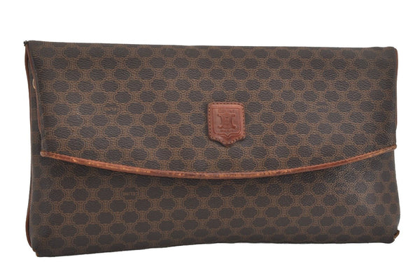 Authentic CELINE Macadam Blason Pattern Clutch Hand Bag PVC Leather Brown 1039I