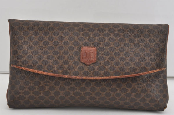 Authentic CELINE Macadam Blason Pattern Clutch Hand Bag PVC Leather Brown 1039I