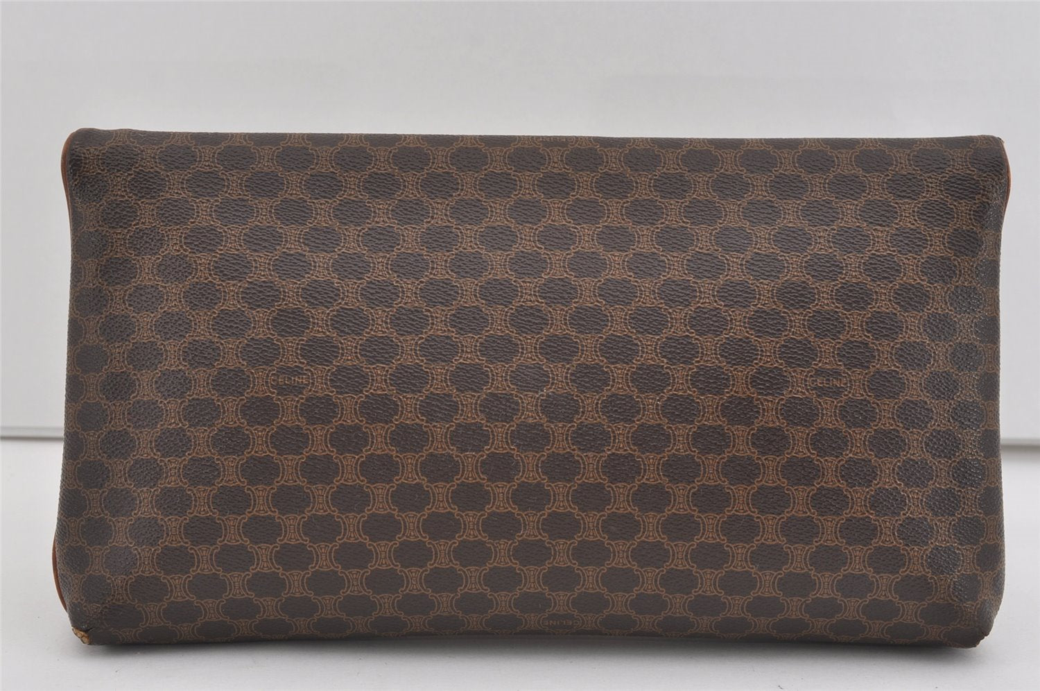 Authentic CELINE Macadam Blason Pattern Clutch Hand Bag PVC Leather Brown 1039I