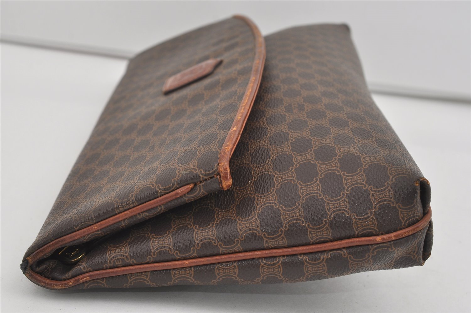 Authentic CELINE Macadam Blason Pattern Clutch Hand Bag PVC Leather Brown 1039I