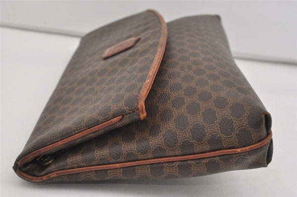 Authentic CELINE Macadam Blason Pattern Clutch Hand Bag PVC Leather Brown 1039I