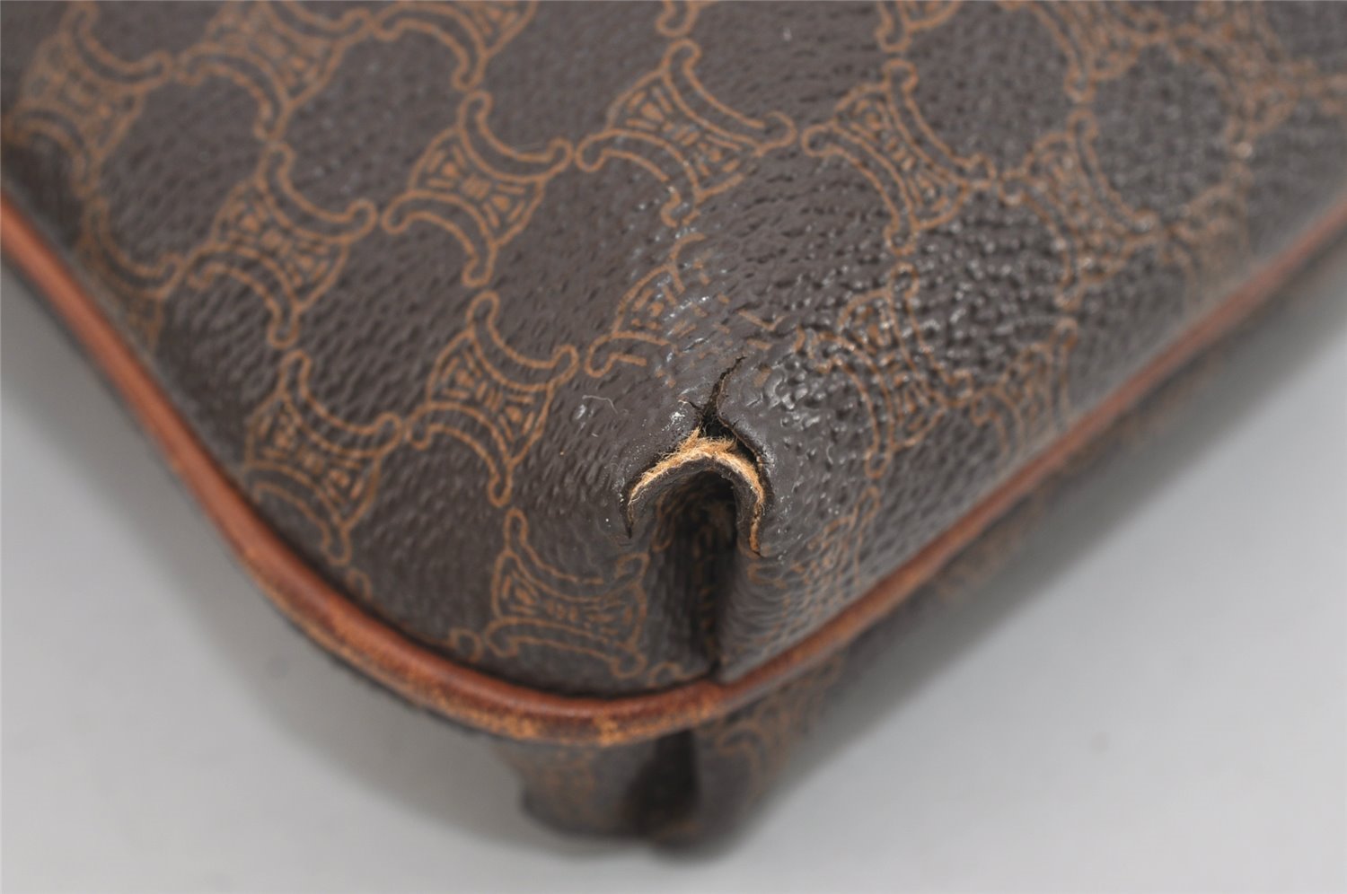 Authentic CELINE Macadam Blason Pattern Clutch Hand Bag PVC Leather Brown 1039I