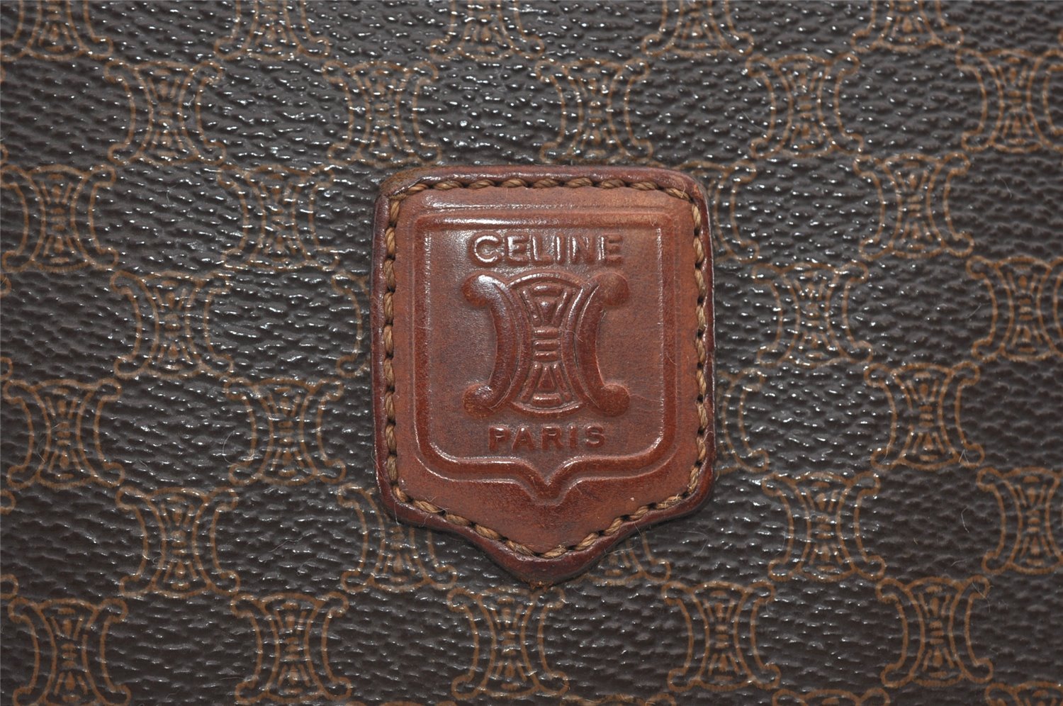 Authentic CELINE Macadam Blason Pattern Clutch Hand Bag PVC Leather Brown 1039I