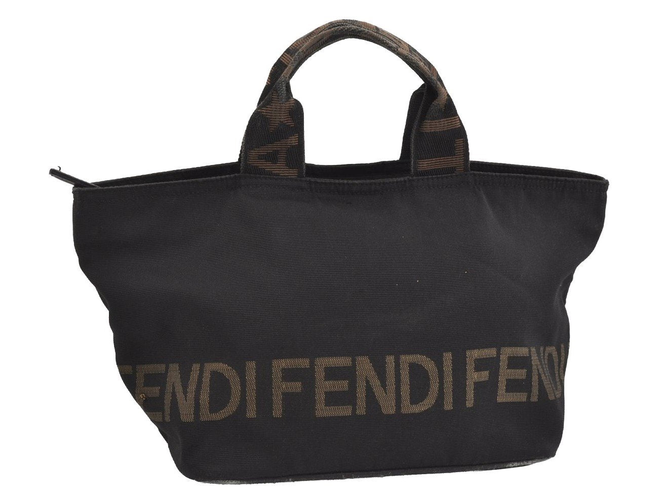 Authentic FENDI Vintage Hand Tote Bag Purse Nylon Leather Black 1040I