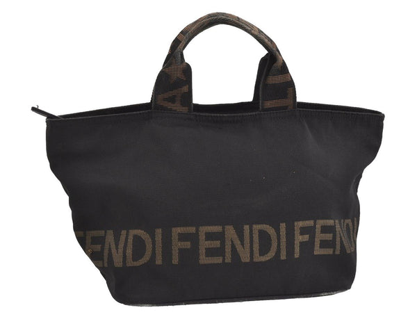 Authentic FENDI Vintage Hand Tote Bag Purse Nylon Leather Black 1040I
